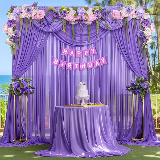 10ft x 10ft Purple Backdrop Curtains, Wrinkle-Free Sheer Chiffon Fabric Photo - Image 6