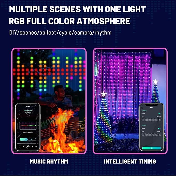 HXWEIYE 300LED Fairy Curtain Lights, 9.8x9.8Ft USB Plug-in 8 Modes Christmas - Image 4