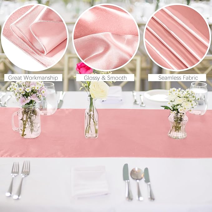 Aneco 12 Pack Satin Table Runner 12 x 108 Inch Rose Gold Long Wedding Satin - Image 3