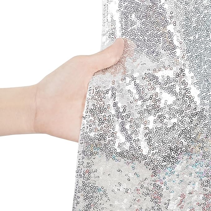 Poise3EHome 7Ft x 7Ft Silver Sequin Backdrop, Glitter Thick Satin Sequin - Image 4