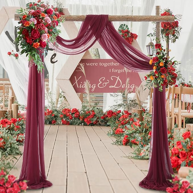 gogoparti Wedding Arch Draping Fabric Burgundy Arch Drapes Sheer Backdrop by Gogoparti