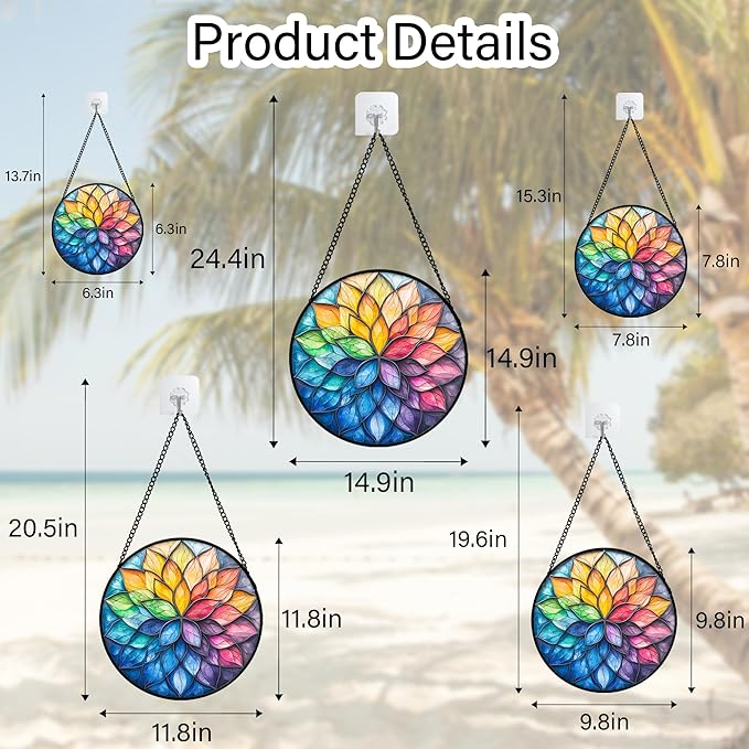 Stained Glass Window Hanging, Colorful Flower Petals Sun Catchers Diamond Glass - Image 6