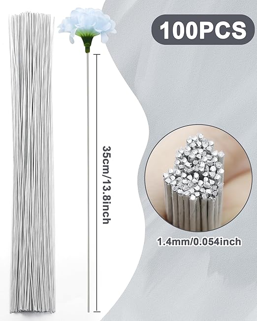 100 PCS FIVEIZERO 18 Gauge Green Floral Wire Stems - Image 2
