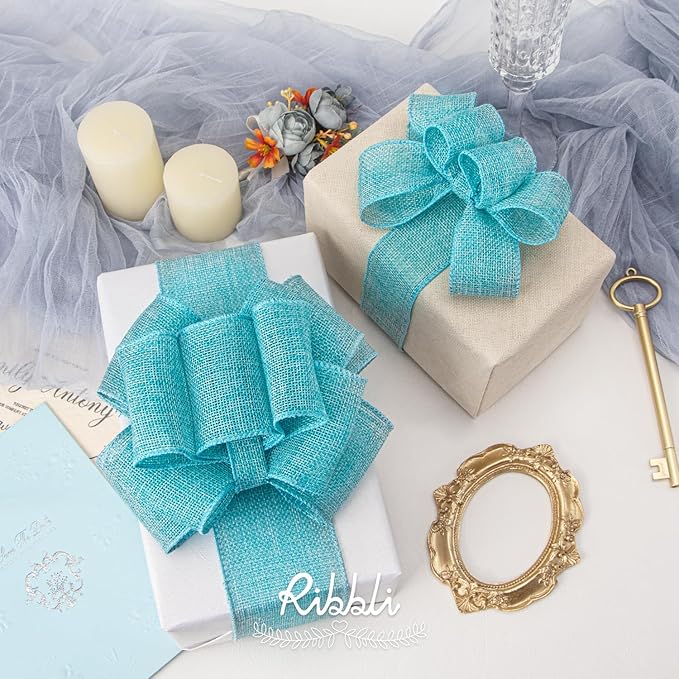 Ribbli Light Blue/Ocean Blue Burlap Wired Ribbon, 1-1/2” Inch x Continuous 10 - Image 4