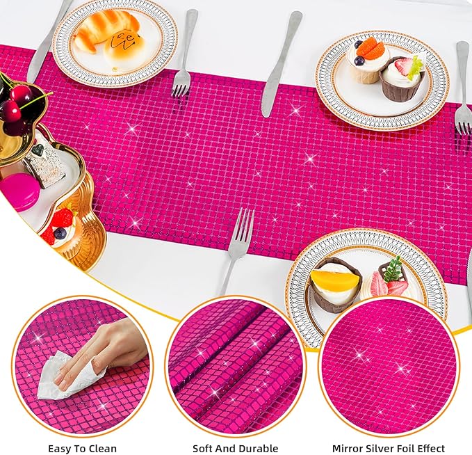 SquarePie Disco Table Runner Mirror Glitter Hot Pink Sequin Runner - Image 3