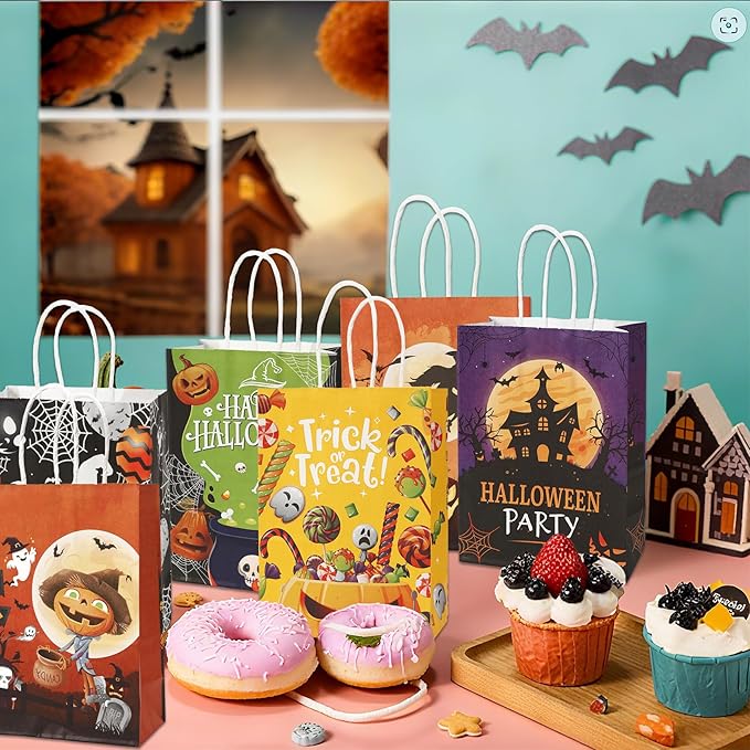 24 Pcs Halloween Paper Gift Bags, 6 Styles Halloween Goodie Bags - Image 7