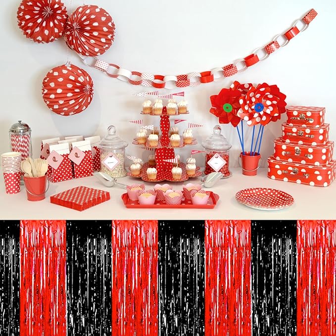 3 Pack 29 x108 Inch Black Red Foil Fringe Table Skirts Metallic Banner - Image 4