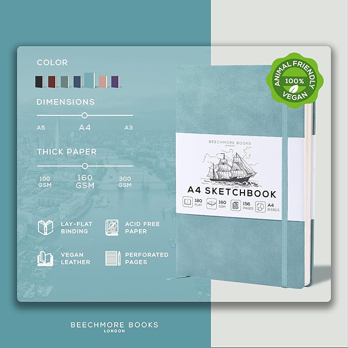 BEECHMORE BOOKS A4 Sketchbook – 8.5x11 Premium Vegan Leather Bound Large Sketch - Image 2