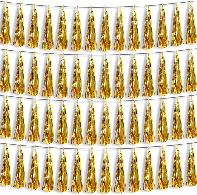4P Gold Foil Fringe Metallic Tassel Streamers Banner Tassel Garland by HYSILLA