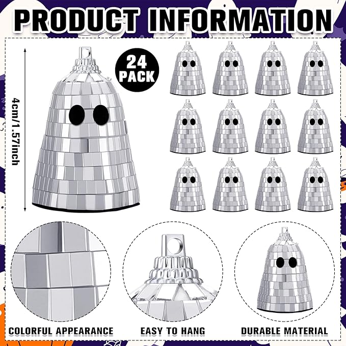 24 Pcs Halloween Disco Ghosts Decor Halloween Ornament Silver Mirror Disco - Image 3