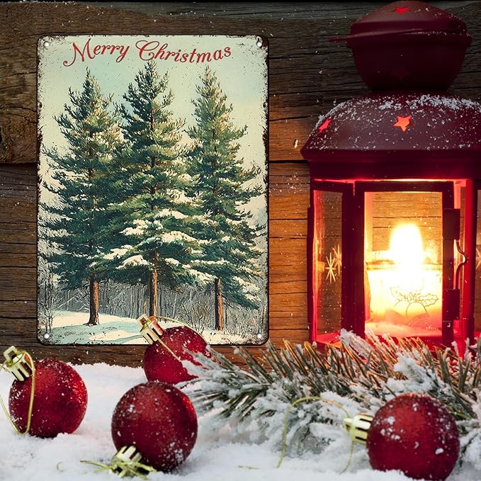 Vintage Christmas Decor Sign Christmas Tree Metal Tin Sign Merry Christmas - Image 5