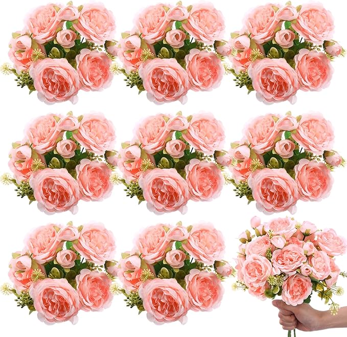8 Bundles Artificial Peonies Flowers Boho Faux Flowers Arrangements Artificial by Yuxung