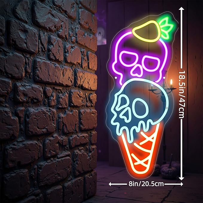 Halloween Ice Cream Skull Neon Sign, Quirky Gothic LED Wall Art, Skull Neon - Image 3