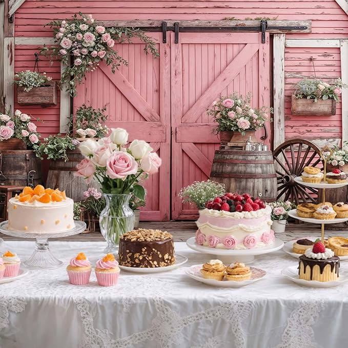 6x4ft Country Wedding Pink Photography Backdrop Rustic Wooden Barn Door - Image 4