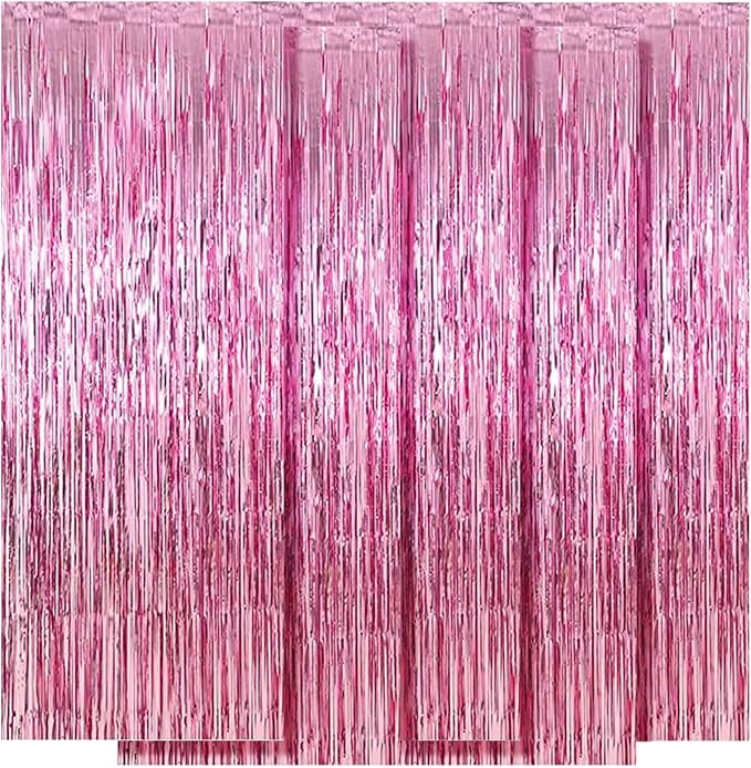 5 Pack Pink Fringe Foil Curtain 3.2ft x 8.2ft Tinsel Backdrop Streamers by Ohiyoo