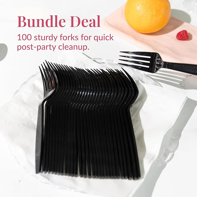 Prestee 100 Black Plastic Forks Heavy-Duty, Heavyweight Plastic Silverware Forks - Image 4