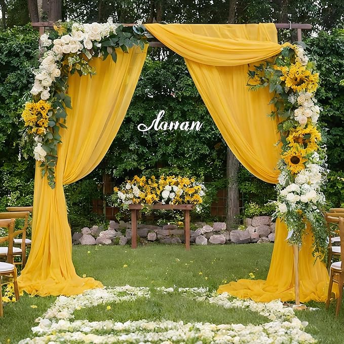 DUOBAO Chiffon Ceiling Drapes 20FT 6 Panels Gold Sheer Wedding Backdrop Curtains - Image 4