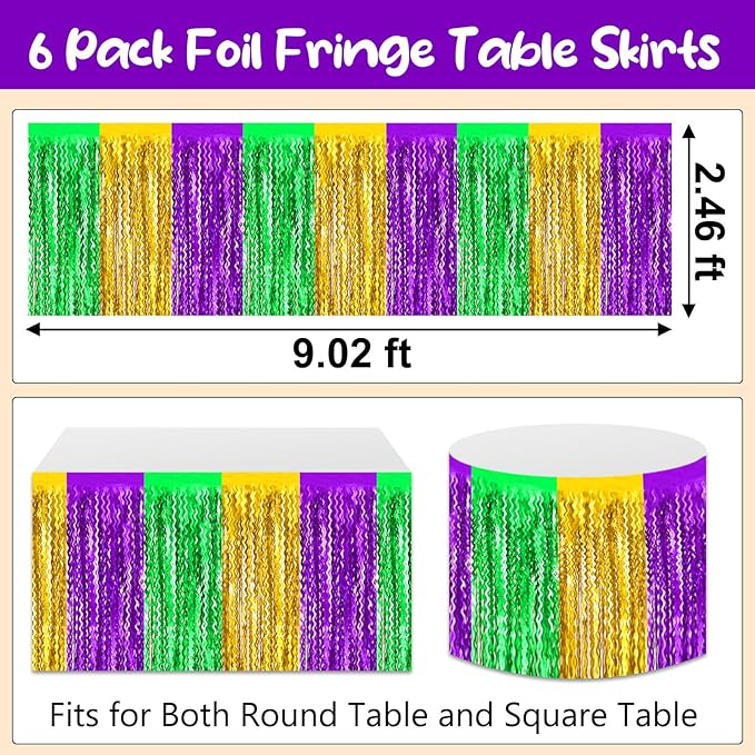 6 Pack 29 x108 Inch Gold Green Purple Wave Foil Fringe Table Skirts Metallic - Image 2