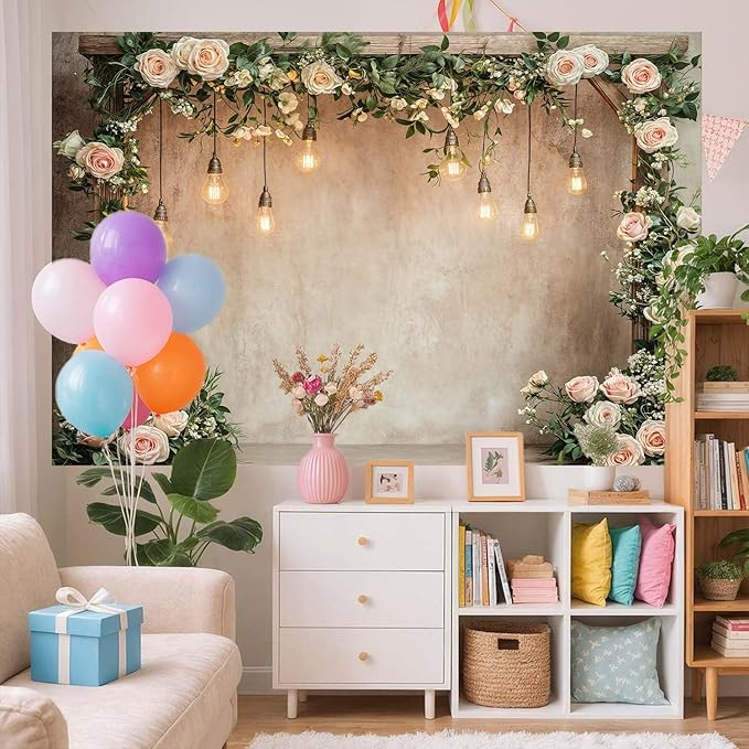12x10ft Country Wedding Photography Backdrop Floral Rustic Roses Farmhouse - Image 4