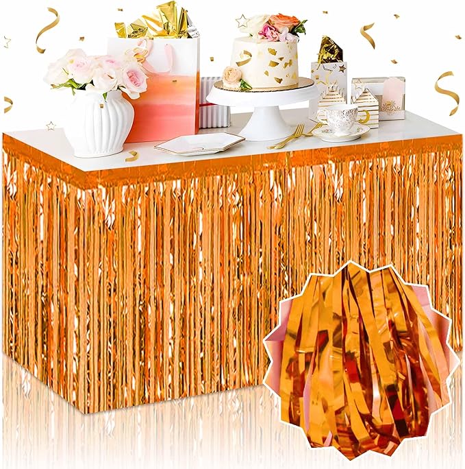 3 Pack Orange Foil Fringe Table Skirts Metallic Tinsel Streamers Garland Banner by LANTIANCHEN