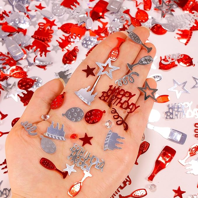 VHUWE Happy Birthday Confetti, 1.6 oz Red Silver Cake Balloon Star Goblet - Image 3