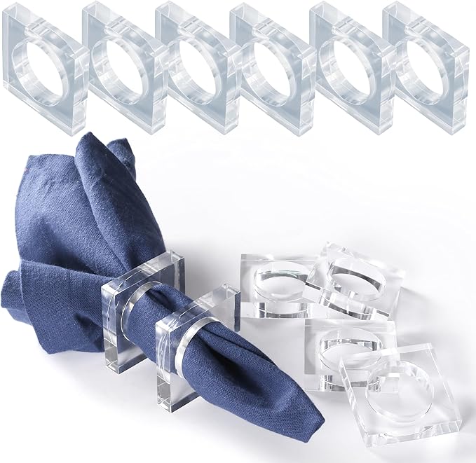 Acrylic Set of 12 Square Beveled Napkin Ring by CLEENTABLE