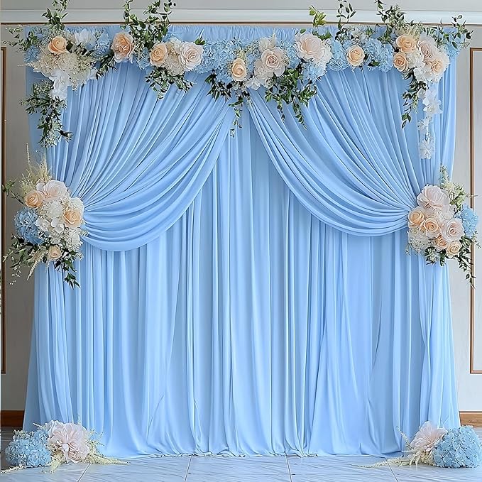 50 ft x 10 ft Wrinkle Free Blue Backdrop Curtain Panels, Polyester Photography - Image 2