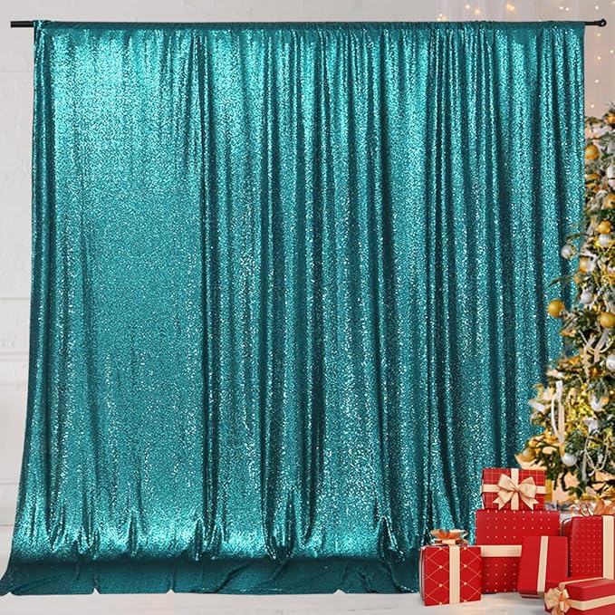 Eternal Beauty Teal Sequin Backdrop, 5x7 Ft Glitter Background Curtains - Image 2