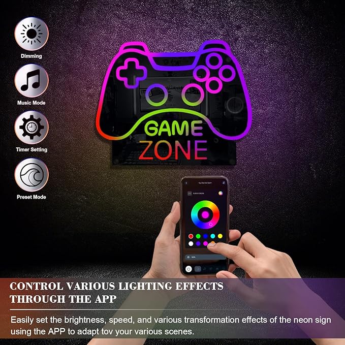 ineonlife Game Zone Controller Neon Sign Mirrored Colorful LED Lights - Image 4
