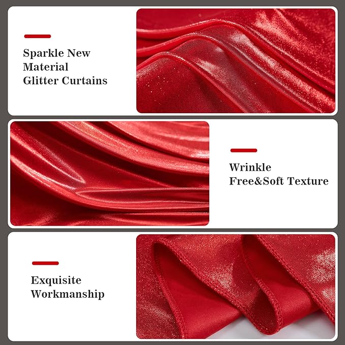 20x10ft Thick Red Glitter Backdrop Curtain Panels - Image 3