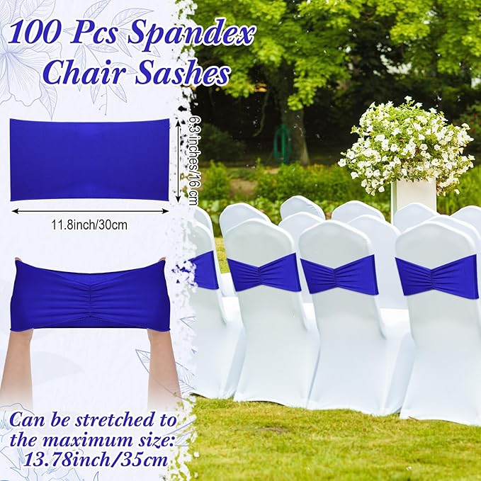 Moukeren 100 Pcs Spandex Chair Sashes Bows Bands Slider Sashes - Image 2