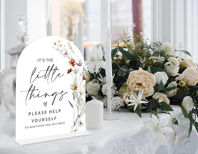 Boho Floral Wedding Bathroom Basket Sign, 6 x 8 Inch White Arch Acrylic Wedding - Image 4