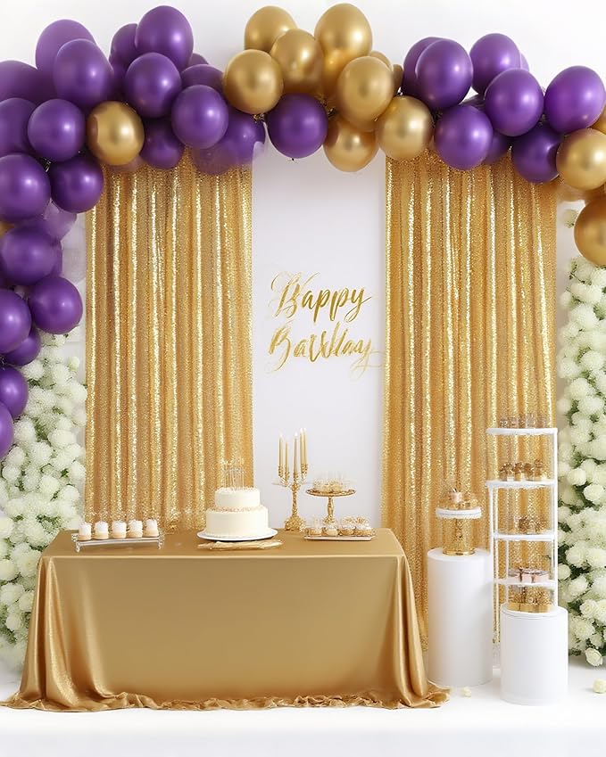 Gold Curtains Backrop for Wedding Parties: 3ftx8ft Gold Sequin Photo Backdrop by QueenDream