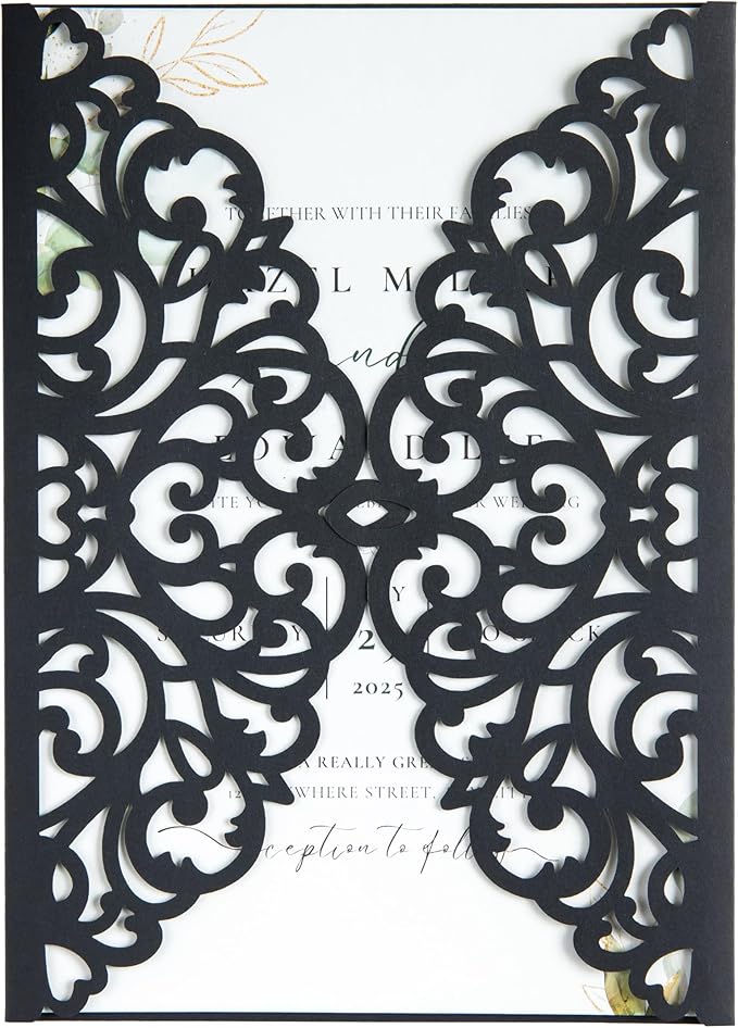 20Pcs Black Laser Cut Invitation Cards by FEIYI