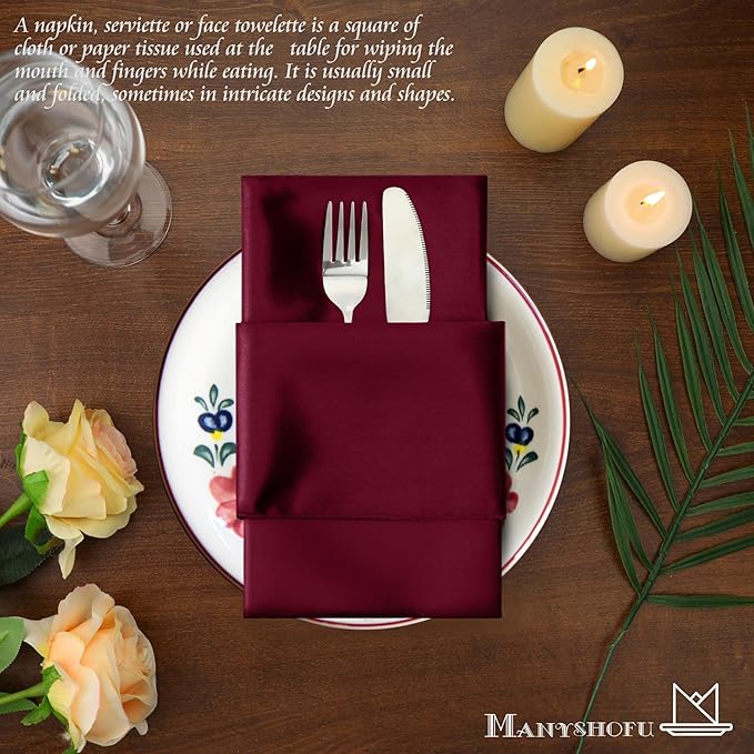 Manyshofu 60 Pieces Maroon Satin Napkins - Image 5