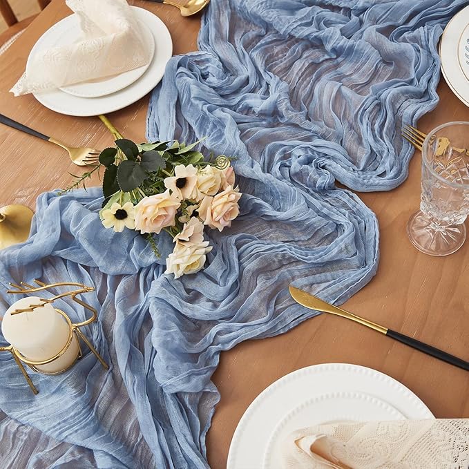 Dusty Blue 2 Pack Cheesecloth Table Runner 120 Inch 10 FT Boho Rustic Gauze - Image 4
