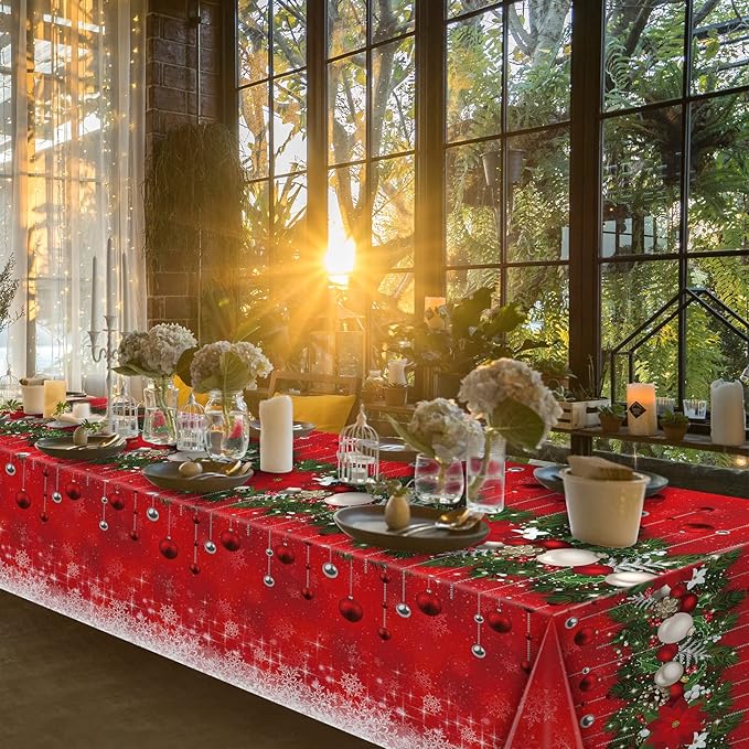 12Pieces Merry Christmas Tablecloth Plastic Christmas Tree Ball Table Cover - Image 6