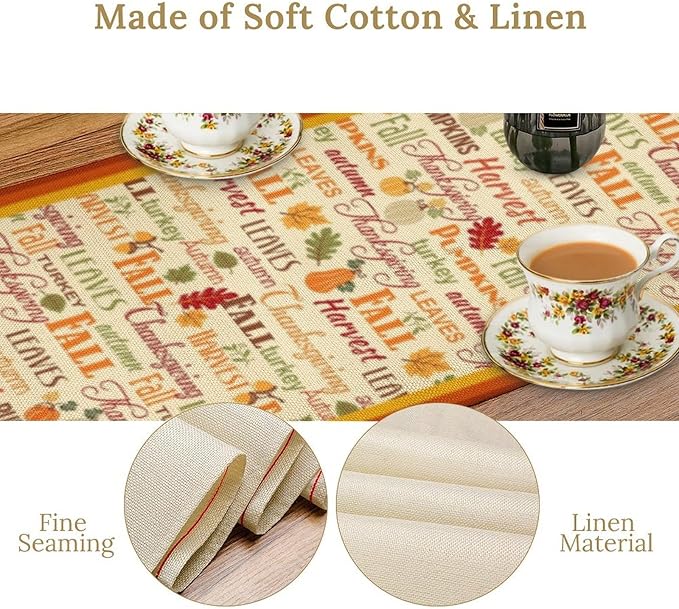 Autumn Table Runner, Farmhouse Leaves Pumpkin Thanksgiving Table Cloth - Image 5