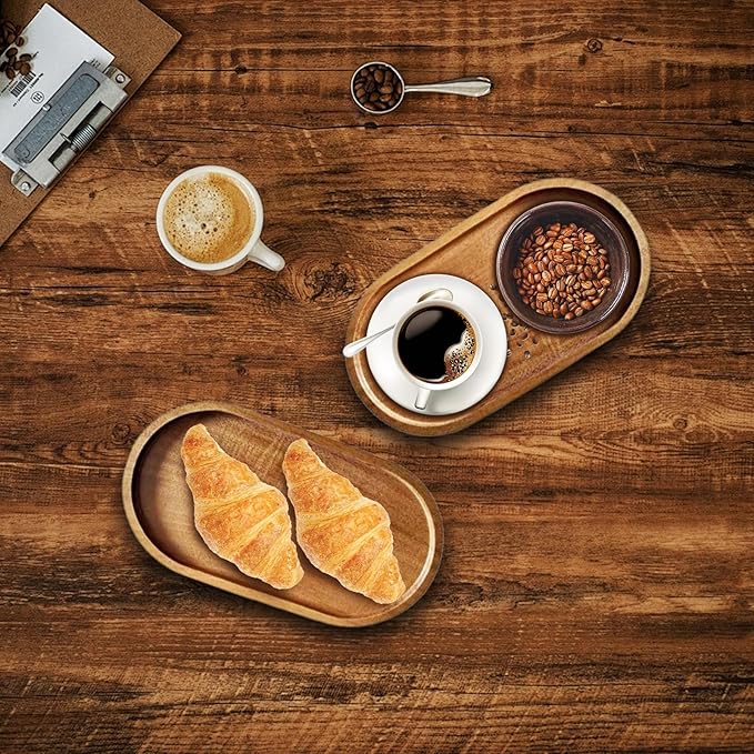 12 Pcs Solid Acacia Wood Serving Trays, 10 Inch Rectangular Wooden Serving - Image 5
