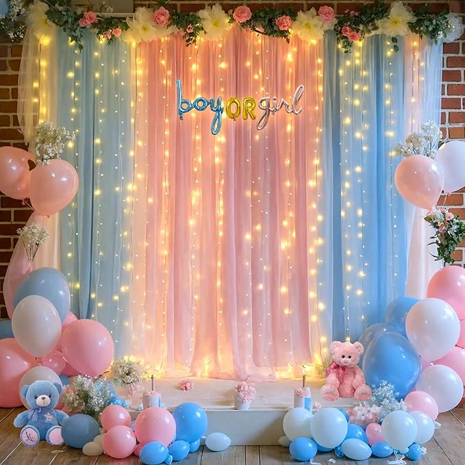 Pink Blue Sheer Tulle Backdrop Curtains - Image 3