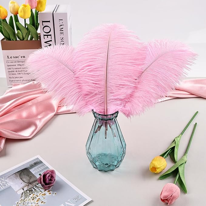 THARAHT Pink Ostrich Feathers 12pcs Natural Bulk 8-10Inch 20cm-25cm - Image 6