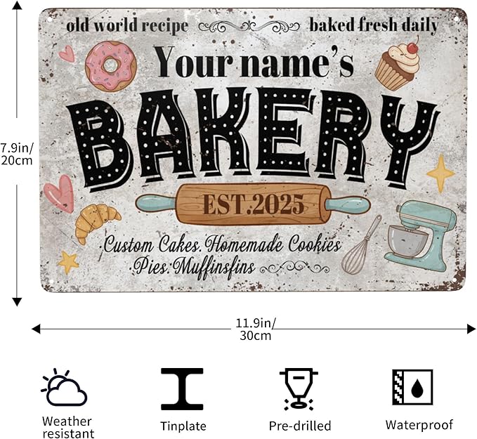 Custom Bakery Metal Sign Personalized Baked Goods Bakers Signs Decor Fresh - Image 2