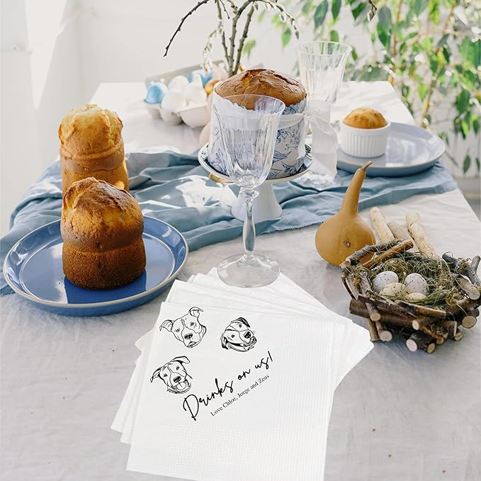 Luxury Customized Illustrated Dog Wedding Napkins, Personalized Photo Napkins - Image 5