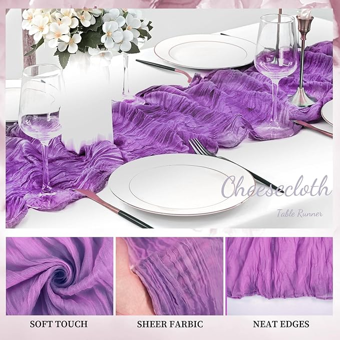 6 Pack Purple Cheesecloth Table Runner 10FT Boho Fabric Rustic Cheese Cloth - Image 3