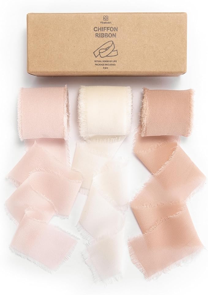 Vitalizart Pink Handmade Chiffon Silk Ribbon Fringe 1.5" x 21 Yd Blush Pink & by Vitalizart