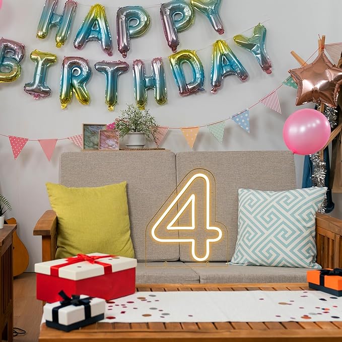 Number 4 LED Neon Sign Backdrop Birthday Party Decoration, 11.3" Height Warm - Image 5