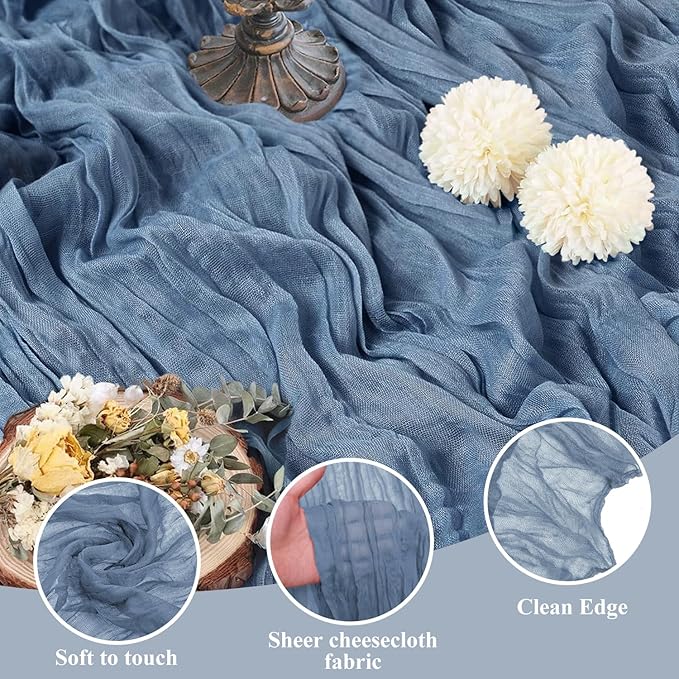 Asee'm Cheesecloth Table Runner 120 Inches Dusty Blue Boho Gauze Cheese Cloth - Image 3