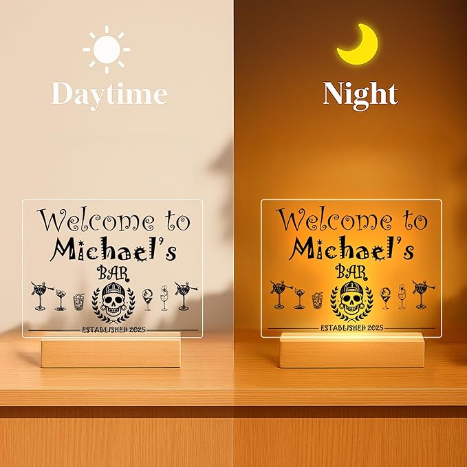 Personalized Bar Gifts for HOME BAR, Custom Name Date Acrylic Light Up Signs - Image 4