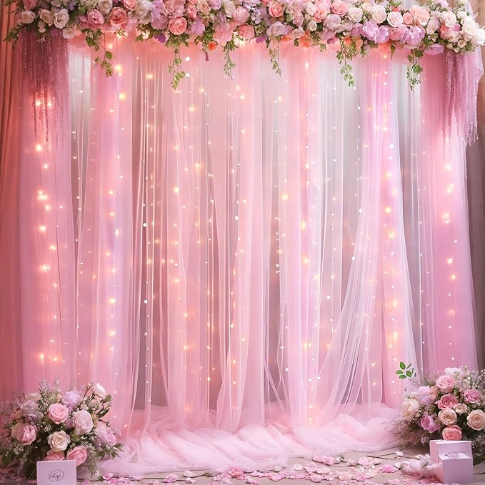 20ft x 10ft Pink Tulle Photo Backdrop Curtain - Image 3