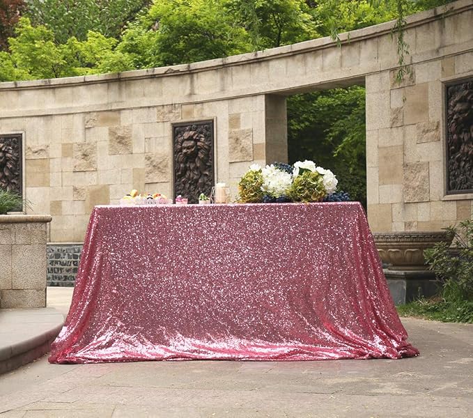 SquarePie Sequin Tablecloth 50 x 72 Inch Fuchsia Pink Sparkly Table Linen - Image 9
